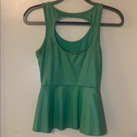 Shiny Green Peplum Open Back Top - Picture 3 of 4